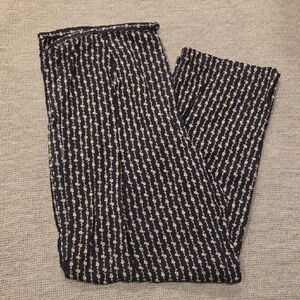 Vintage Studio, Size LG || Palazzo Pant, Navy w/ Beige Floral & Vine Pattern